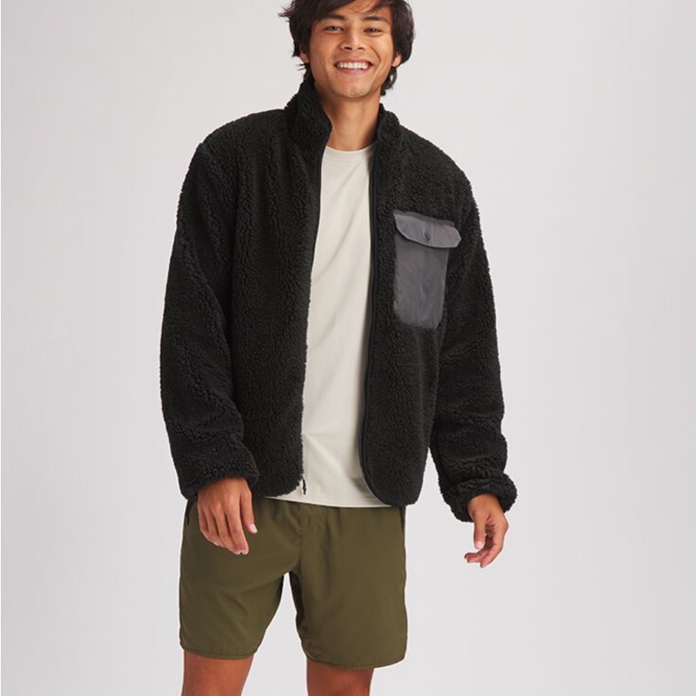 Sherpa Bomber - Black and Gray Fleece Jacket - Men’s L